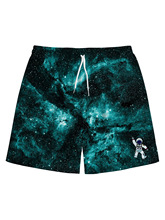 2022男士夏天星空图案沙滩裤 太空人3D数码印花运动透气短裤