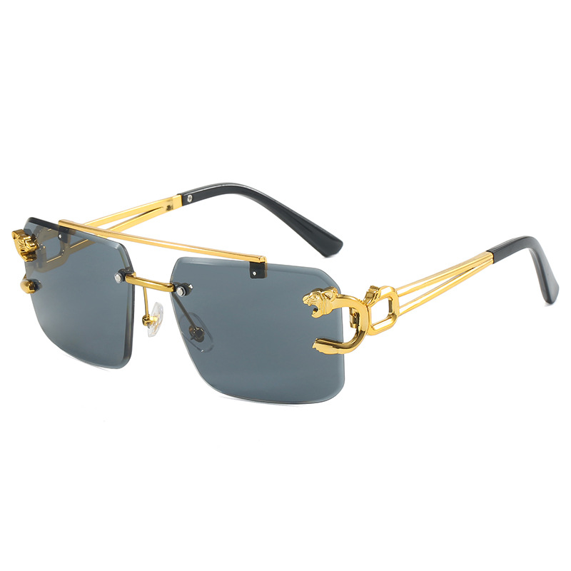 2024 new european and american men‘s retro double beam sunglasses fashion leopard frameless trimming sunglasses women‘s cross-border wholesale