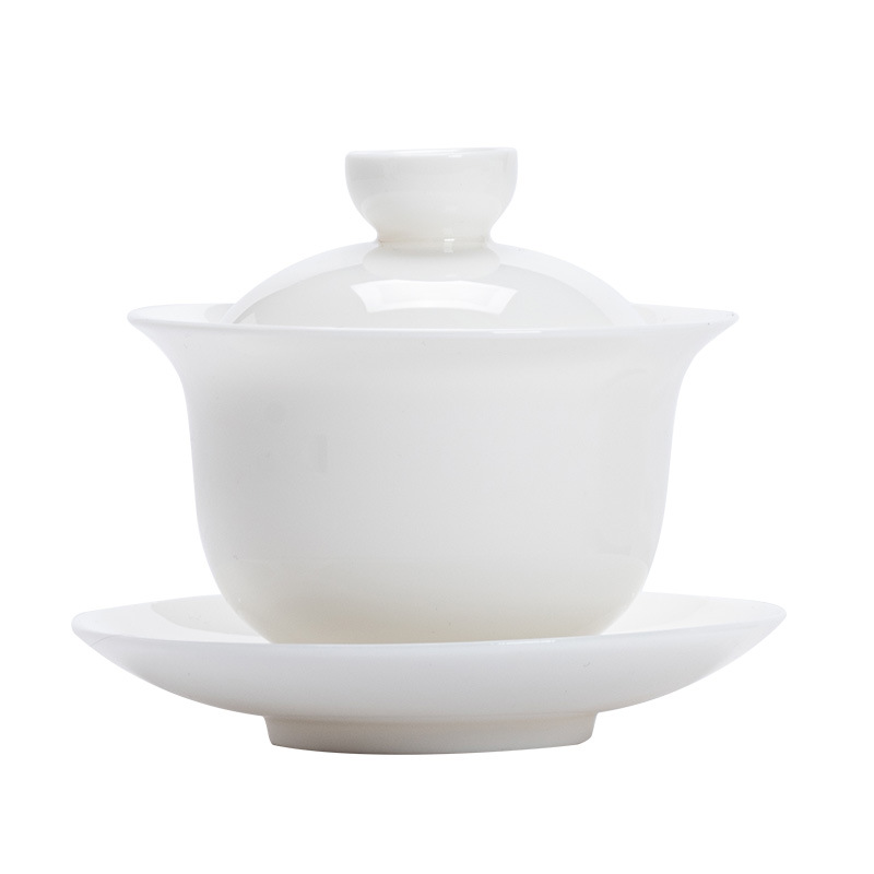 Light Luxury White Jade Tureen White Porcelain Tea Bowl with Lid Large Kung Fu Tea Home Tea Set Tea Enterprise Printed Logo Gaiwan