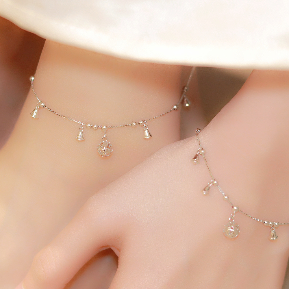 Hollow Sterling Silver Diet Balls Bracelet Ancient Style Bell Anklet Ornament Chinese Style Palace Bell Anklet Girl High Sense