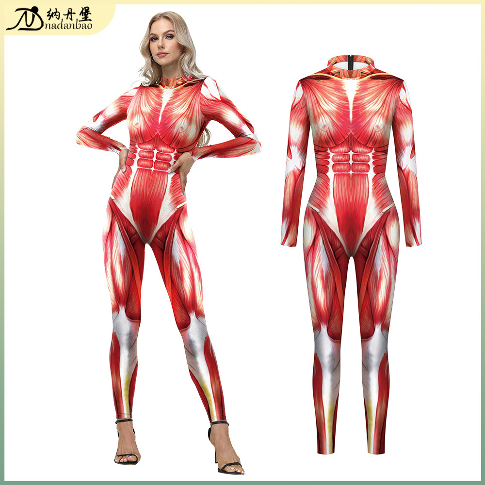 2025新品肌肉连体紧身衣跨境服装万圣节连体紧身裤数码印花cos服