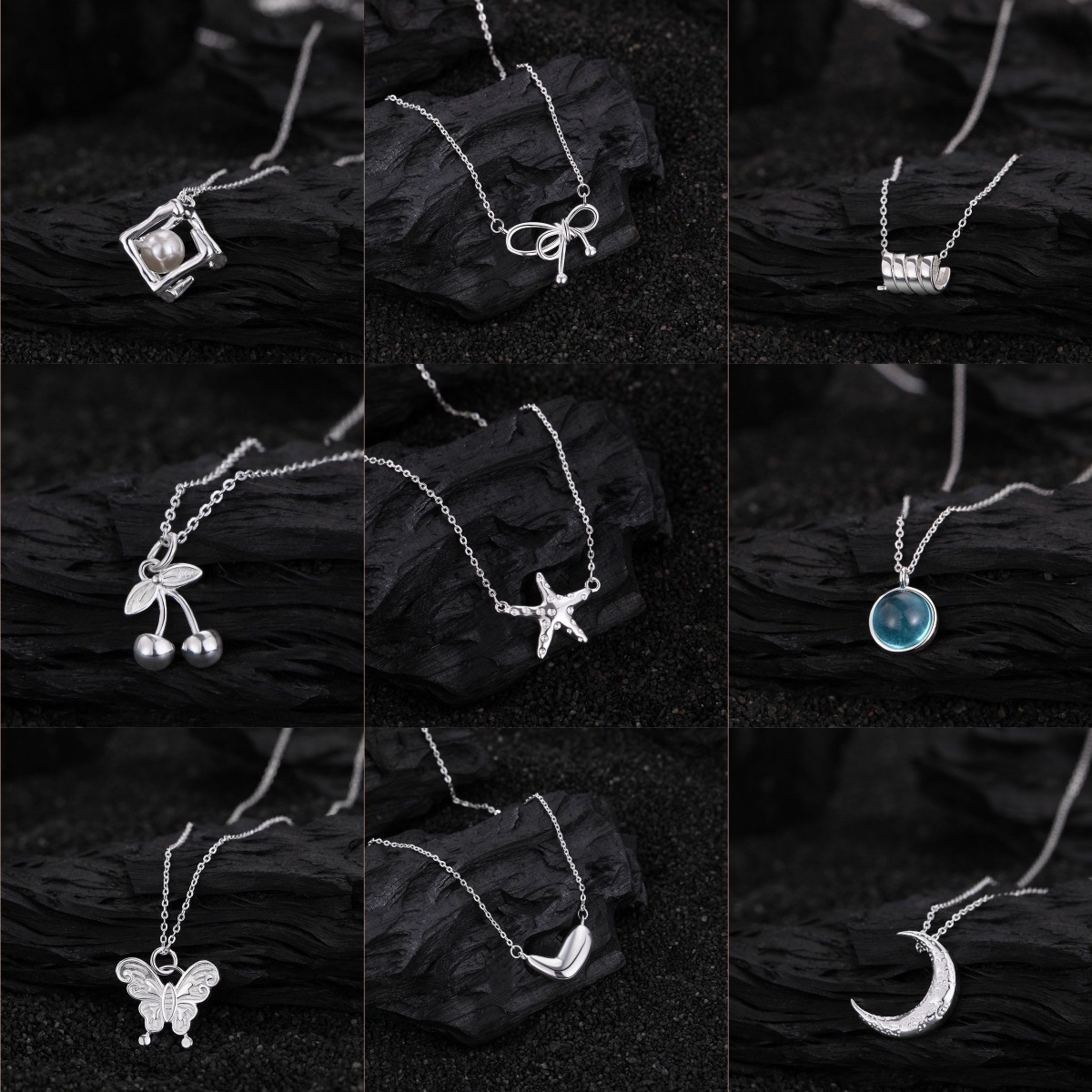 korean style s999 sterling silver necklace all-match fashion pearl moon star bow high-grade pure silver clavicle chain for women