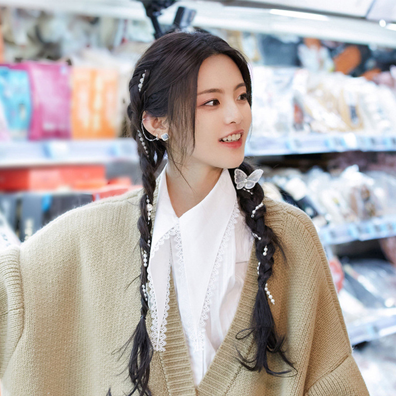 杨超越同款珍珠发饰流苏发链条发夹网红编发发带蝴蝶夹子头饰发卡
