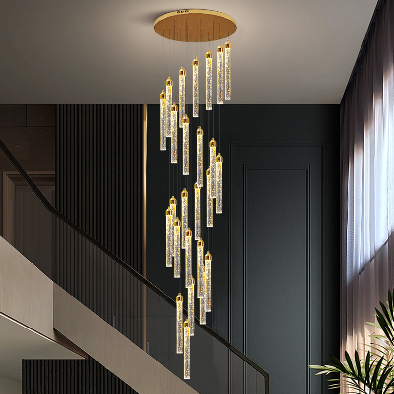 Loft Duplex Building Chandelier Rotating Stair Light Light Luxury Crystal Lamp Modern Minimalist Villa Apartment Living Room Lamps