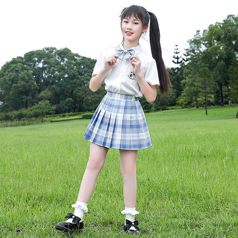 jk制服儿童11岁女孩夏装12女童学院风13百褶裙10小学生格裙套装