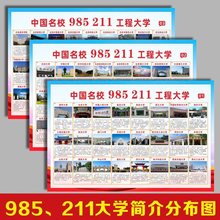 中国大学励志海报名校分布图挂画名校简介墙贴985211介绍教室布置