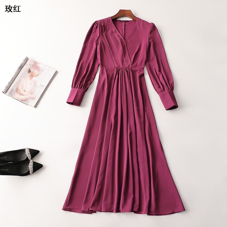 405477 秋连衣裙 铭薇高端女加长款长袖v领-阿里巴巴