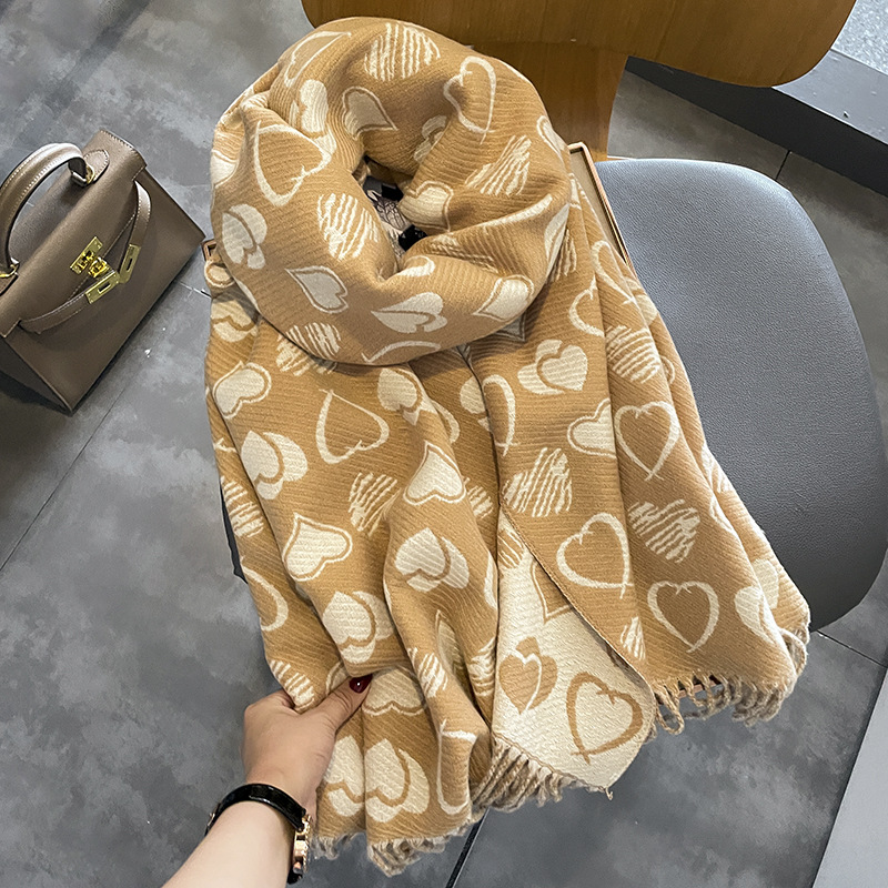 Women's Love Scarf Winter Western Style Fashion All-Matching Shawl Outer Match Thick Warm High-Grade Cashmere-like Scarf