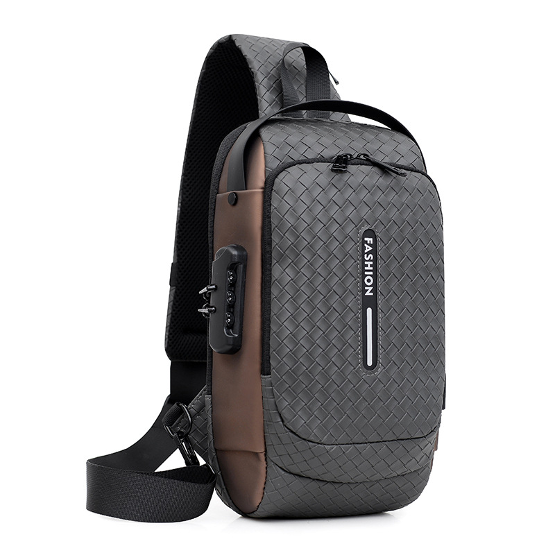 Men's New Woven Motorcycle Bag Multi-Functional Large Capacity Anti-Theft Chest Bag Usb Charging Sports One-Shoulder Crossbody Bag