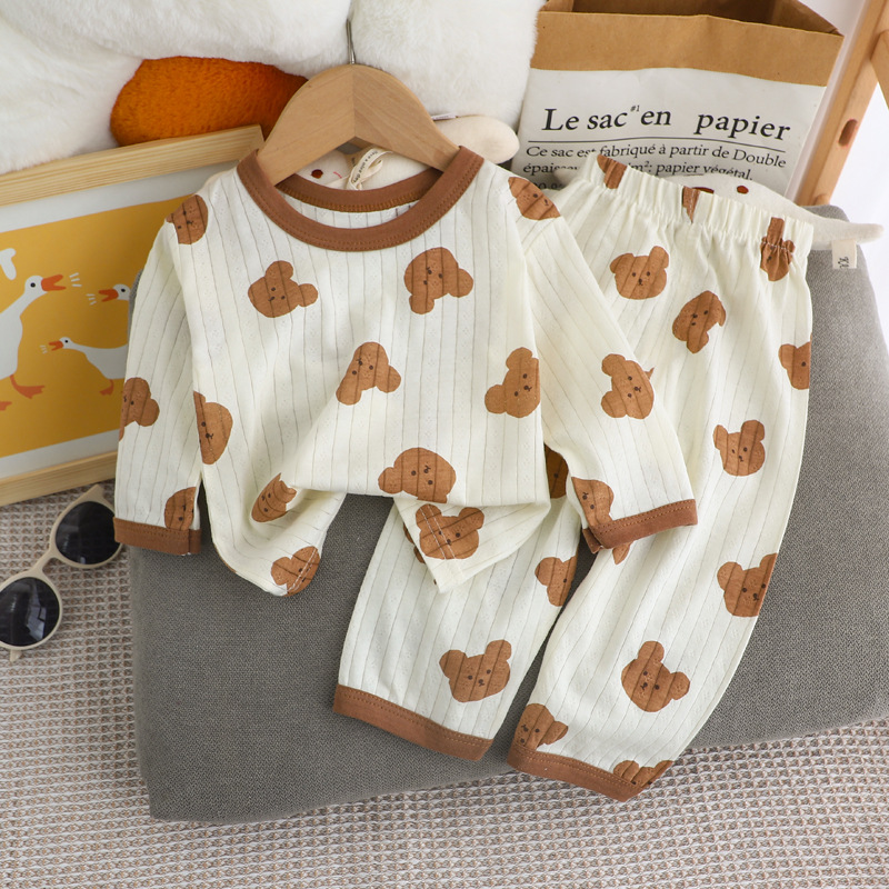 2023 Summer Children's Long-Sleeved Trousers Homewear Suit Cotton Underwear Baby Thin Pajamas Pajama Pants Air Conditioning Clothes
