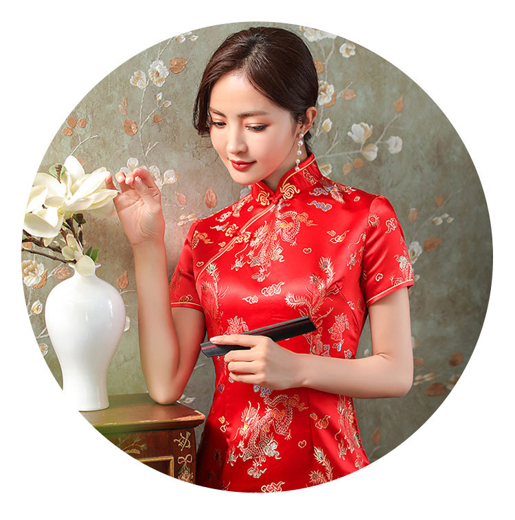旗袍改良女2022秋季新款短袖长款织锦缎年轻款中国风显瘦长裙批发