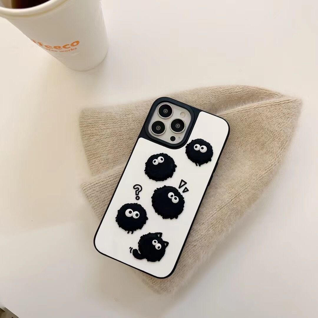 立体可爱黑色煤球表情适用iphone13promax苹果12手机壳11软xs女xr