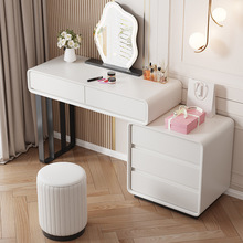实木梳妆台卧室简约现代小户型收纳柜一体可伸缩奶油风轻奢化妆桌