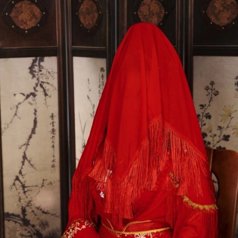 凤冠霞帔盖头古风新娘汉服红盖头头纱中式秀禾喜帕古装传统婚仙