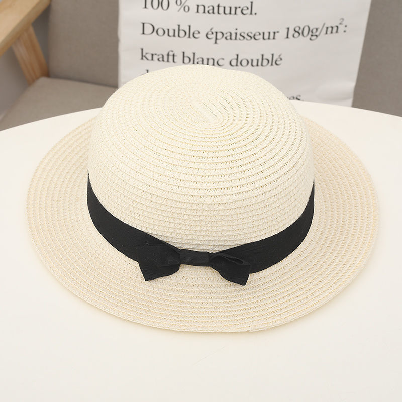 New Hat Women's Summer Sun-Shade Beach Hat Simple Sun Protection Hat Flat Top British Fresh Bowler Hat