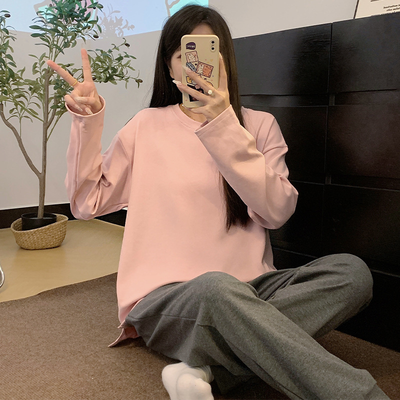 New Pajamas Women's Autumn Long Sleeve Spring and Autumn Artificial Cotton Women's Solid Color Homewear Thin Suit Can Be Worn outside without Printing