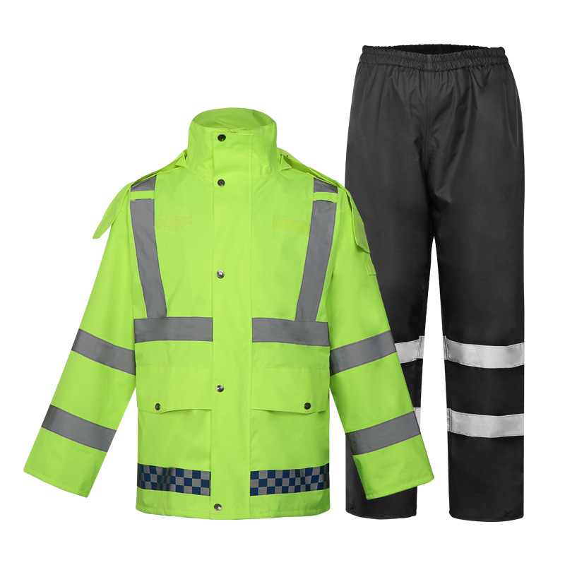 Adult Thickened Reflective Clothing Outdoor Traffic Split Rain Coat Set Suit High-Speed Duty Fluorescent Green Raincoat