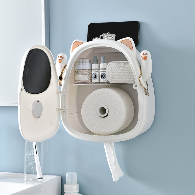 Creative Cute Toilet Tissue Box Punch-Free Wall-Mounted Waterproof Bathroom Roll Paper Toilet Toilet Paper Extraction Box