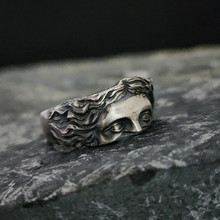 欧美创意维纳斯面具戒指 复古泰银浮雕开口可调节指环表白礼物