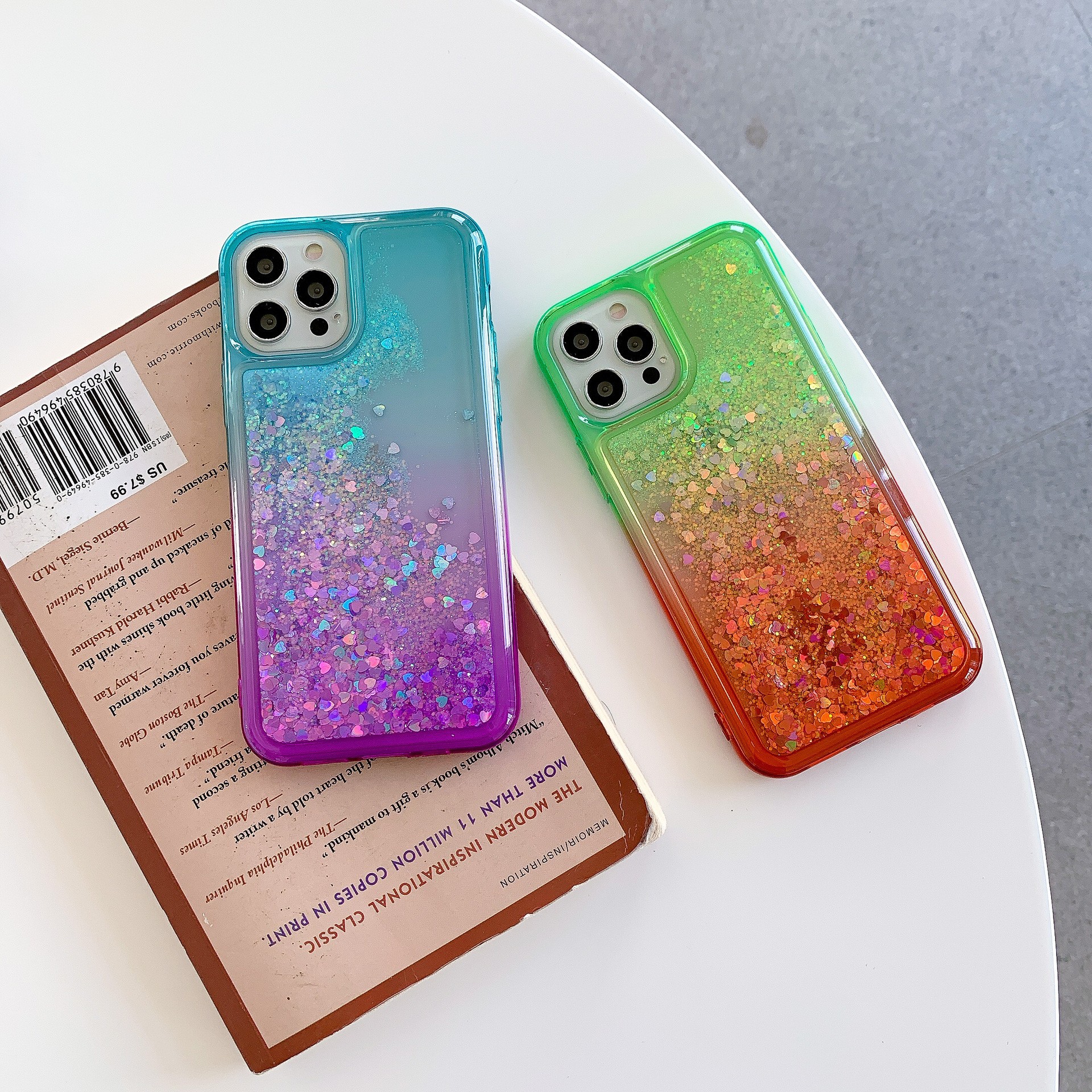 适用iphone x双色渐变手机壳二合一 液体流沙手机壳苹果12保护套