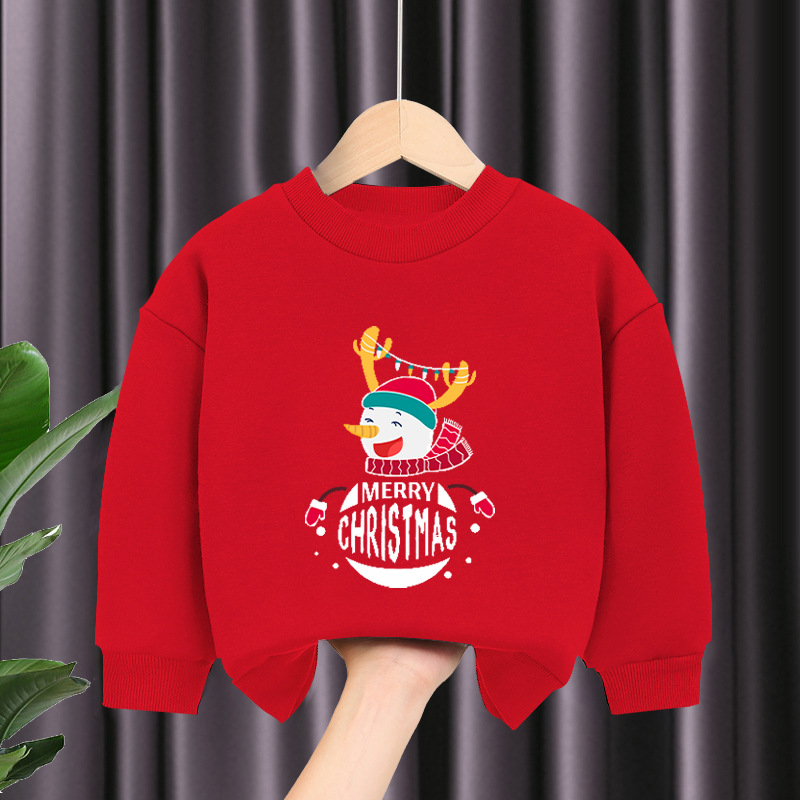 男童加绒加厚卫衣宝宝红色圣诞节衣服儿童保暖上衣合唱班服套头