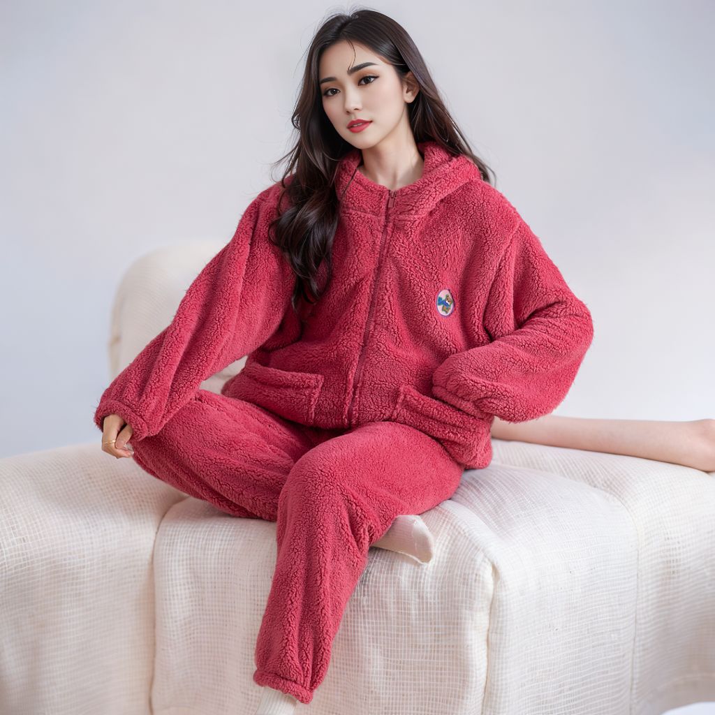 珊瑚绒睡衣女款冬季2024新款高级感连帽加厚绒秋冬休闲家居服套装
