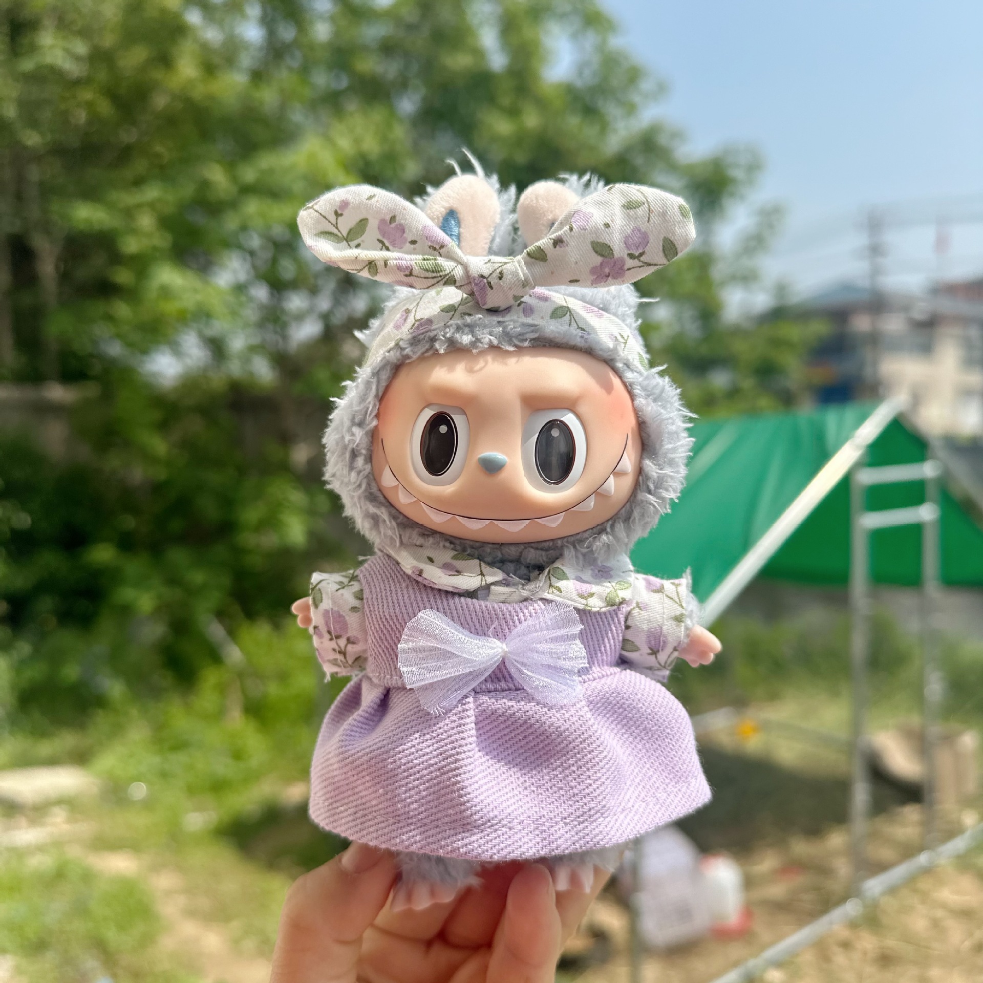15cm拉布布玩偶娃衣紫色碎花背带裤套装紫色发带背带裤背带裙