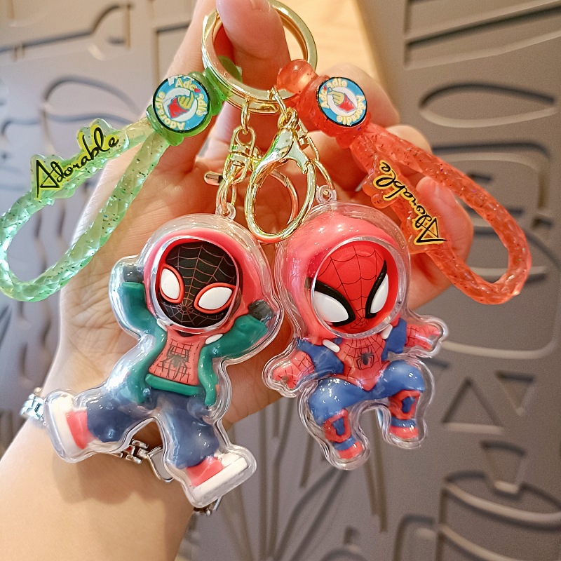 Acrylic Crossdressing Spider-Man Cartoon Keychain Trendy Cool Boy Student Schoolbag Pendant Car Key Chain Small Gift