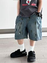 儿童牛仔短裤2023新款夏季漆点时髦男童裤子宝宝五分裤洋气中裤汎