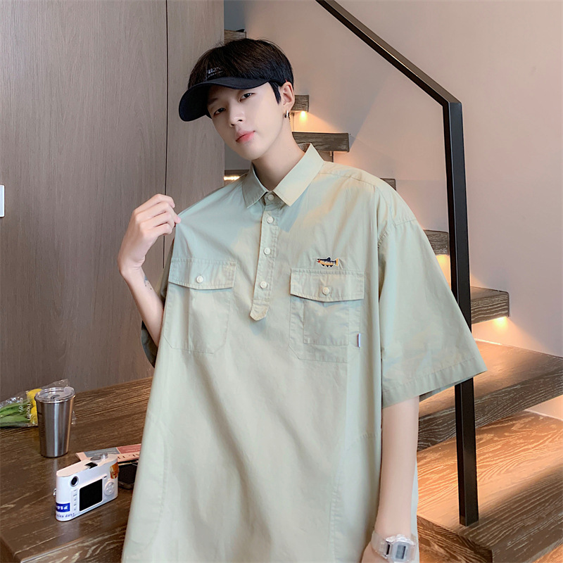 Summer New Work Clothes Short-Sleeved T-shirt Men's Ins Hong Kong Style Japanese-Style Retro Loose Polo Shirt Korean Style Fashion Top Clothes