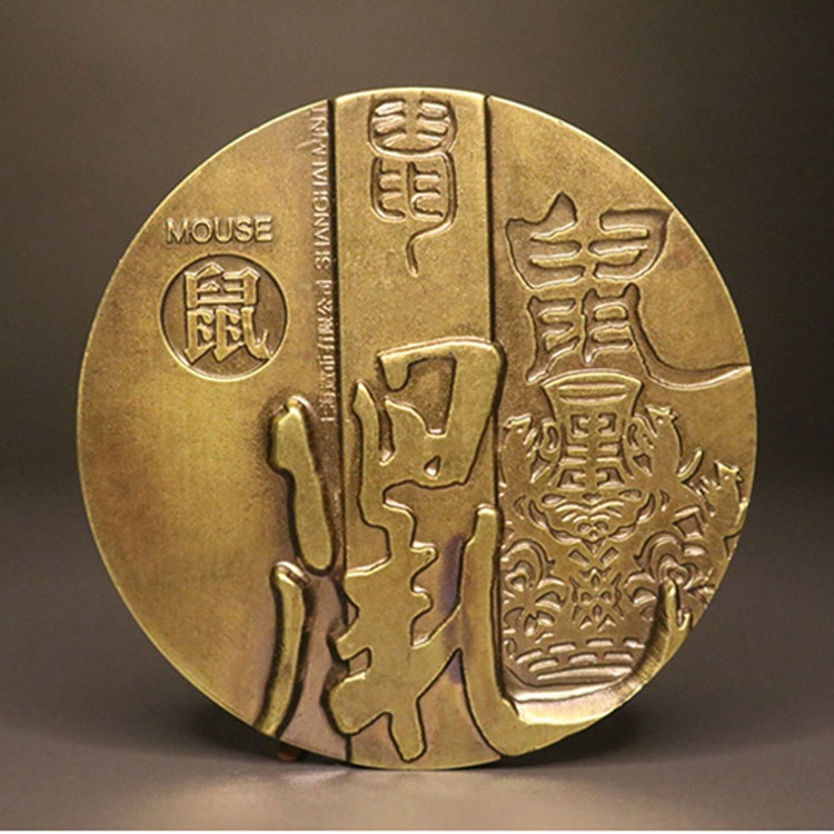 鼠年铜章十二生肖罗永辉高浮雕纪念章60毫米鼠首大铜章黄铜