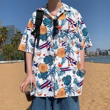 冰丝夏威夷衬衫男2024新款夏季短袖衬衣沙滩宽松休闲潮牌卡通印花