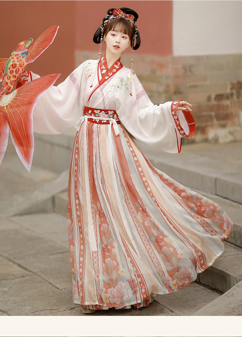 【长卿】古装汉服 女交领齐腰襦裙清新淡雅中国风白菜套装批发