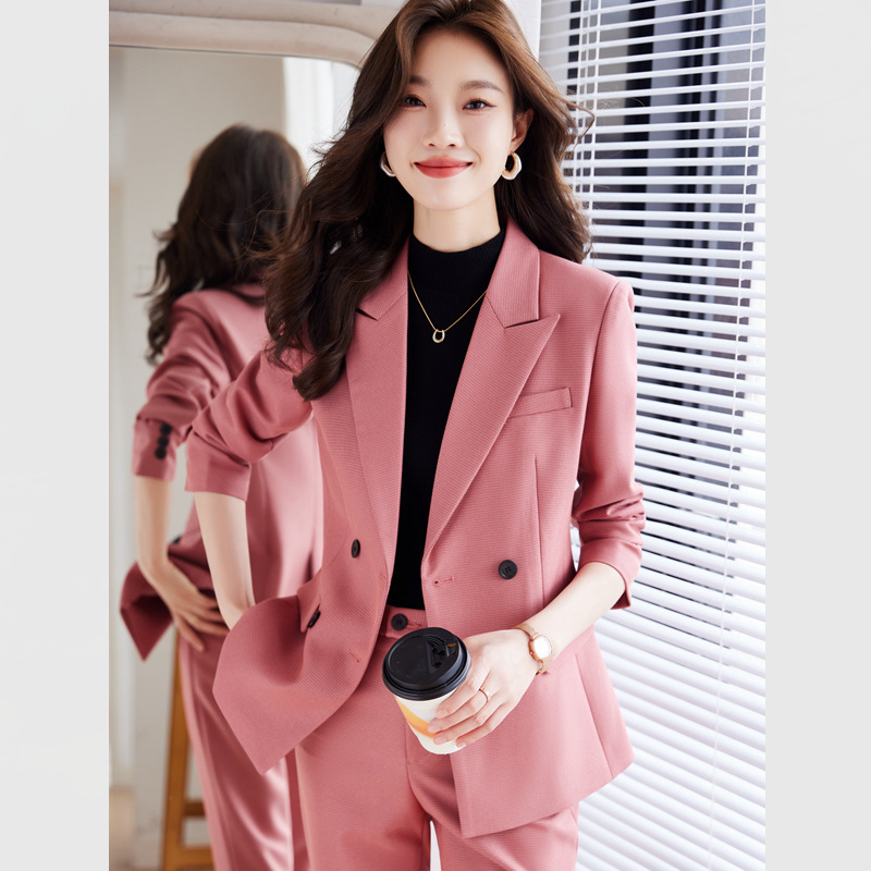 时尚粉色西装外套女秋季高级感职业装气质女神范高端正装西服套装