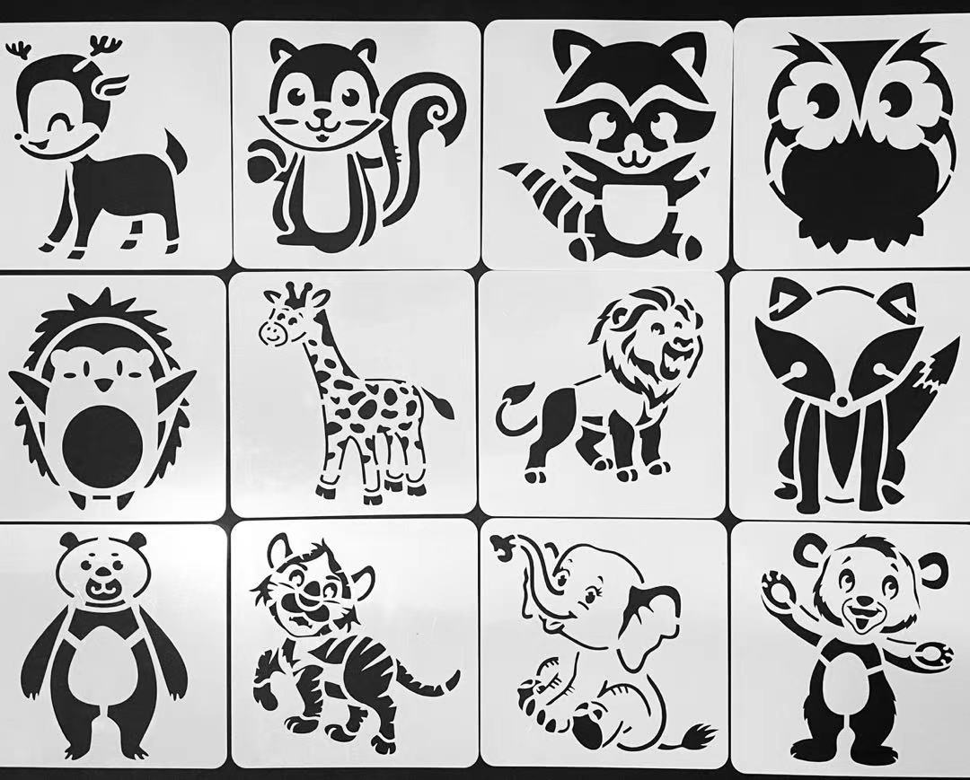 卡通动物绘画模板镂空墙壁diy装饰涂鸦模板学生绘画辅助花边尺