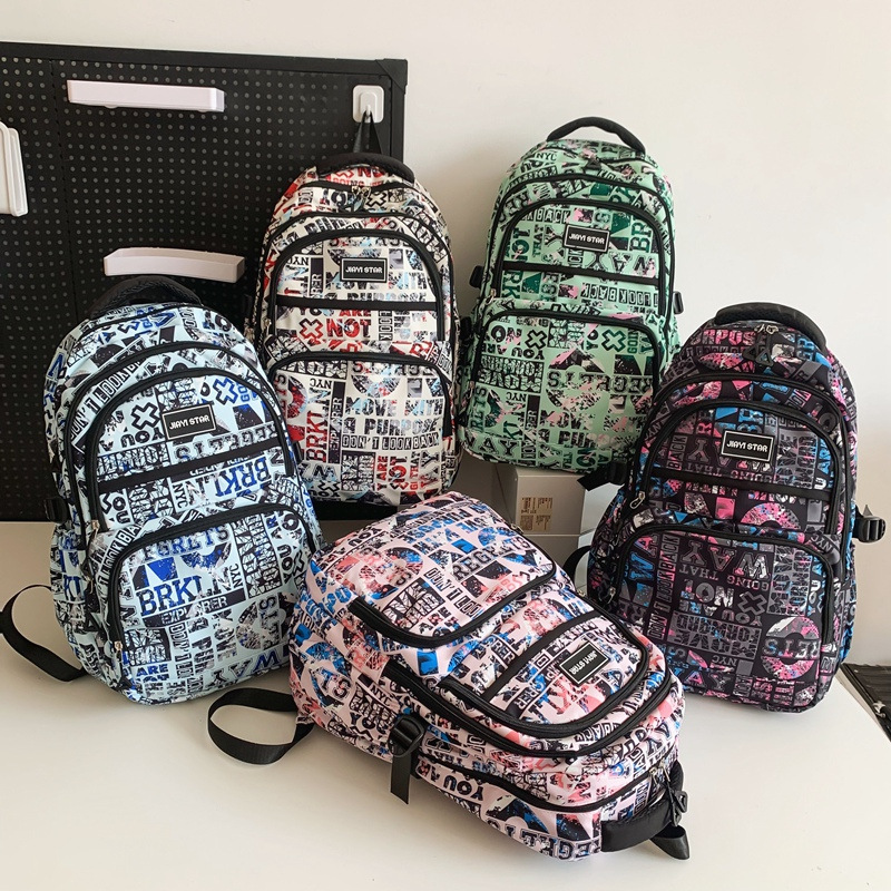 Backpack Men's and Women's New Large Capacity Graffiti Trendy Sports Leisure Couple Backpack Early High School Student Schoolbag