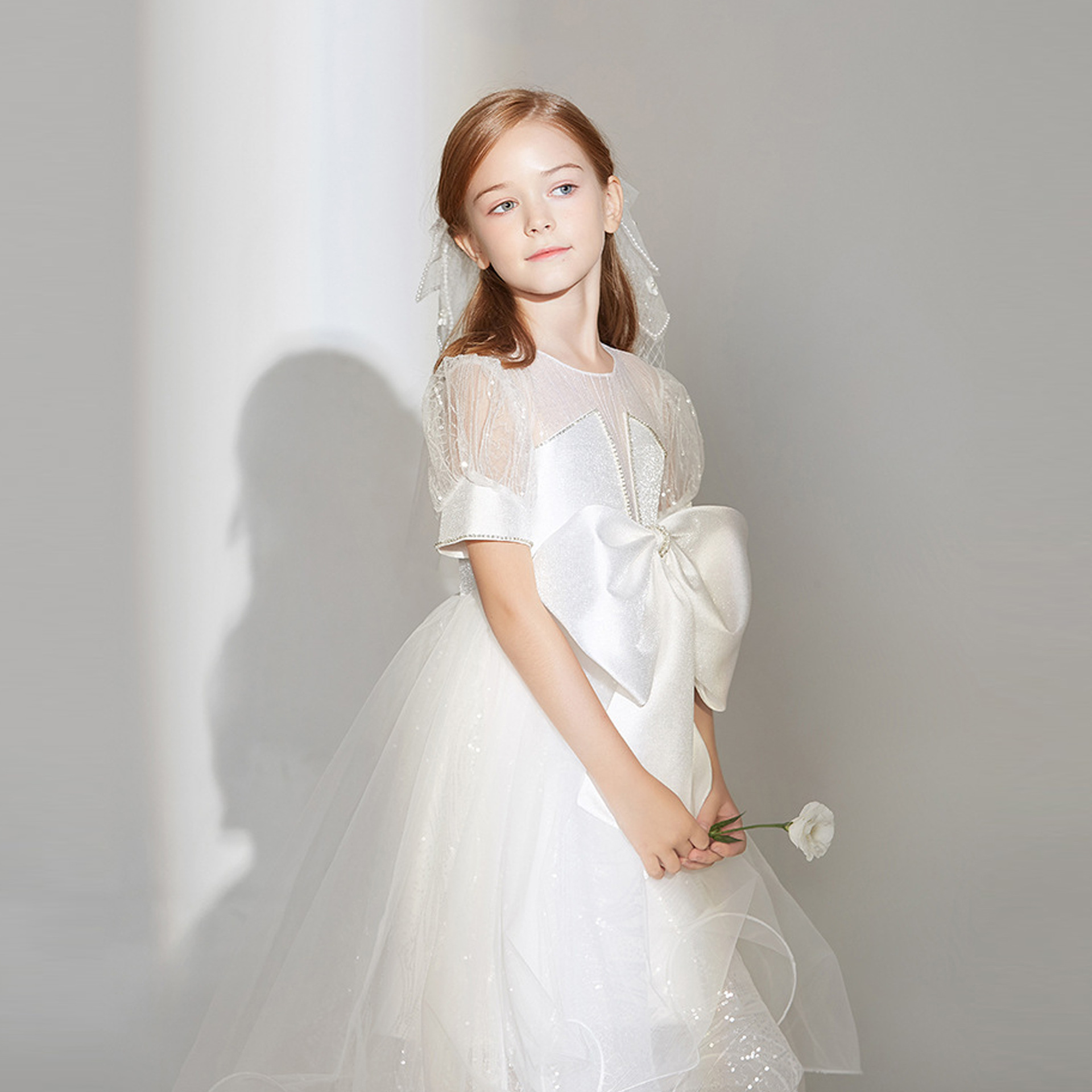 儿童礼服白色女童生日公主裙小女孩婚纱蓬蓬裙钢琴演出服周岁礼服