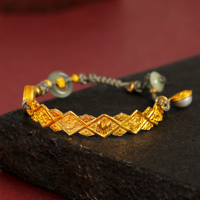 古法金弯管半镯花纹手链车挂diy饰品配件牡丹凤凰鱼c镯