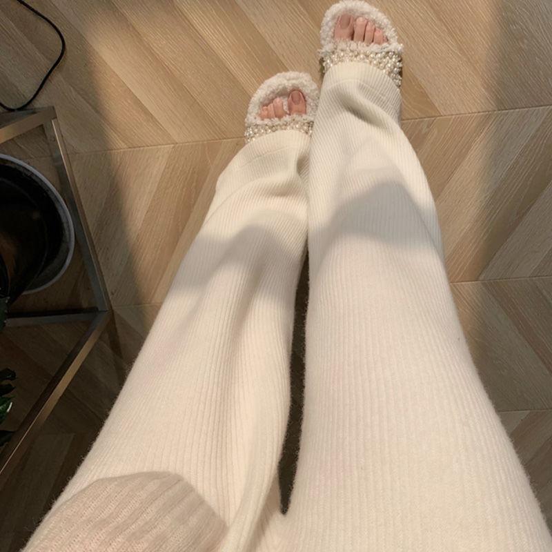 奶白色灯芯绒阔腿裤女2022秋冬季新款高腰宽松显瘦百搭直筒长裤
