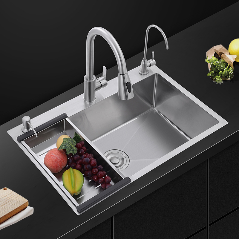 欧家厨房304不锈钢水槽单槽加厚纳米手工洗菜池洗碗槽台下盆水池