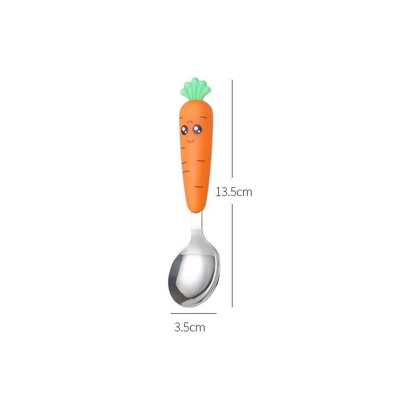 304 Stainless Steel Spoon Food Grade Children's Tableware Wholesale Cute Carrot Spoon Fork Mud Scraper Spoon