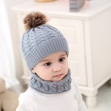 2021新款现货亚马逊欧美冬季围脖套装腈纶毛球宝宝婴儿帽