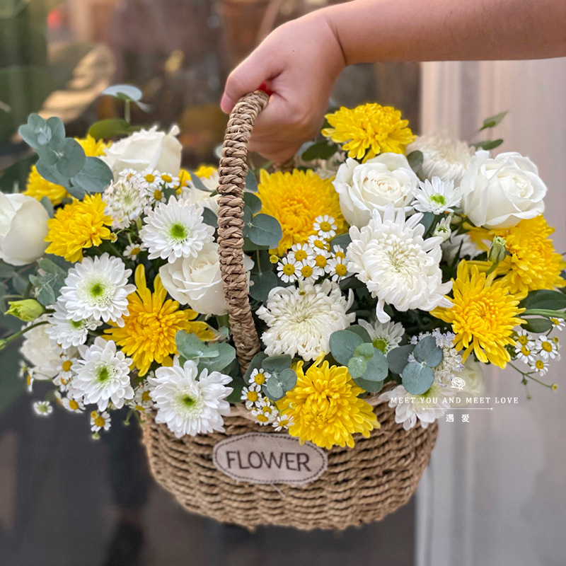 清明节黄白菊花束花篮扫墓上坟祭奠祭祖鲜花快递上海北京同城配送
