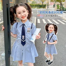 夏季女童学院风连衣裙短袖童装棉衣服裙子儿童服装公主裙夏