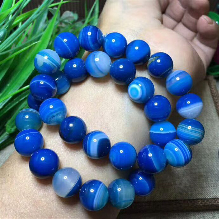 批发 蓝纹玛瑙单圈手链尺寸12mm色泽鲜亮上手显白纹理清晰亮丽