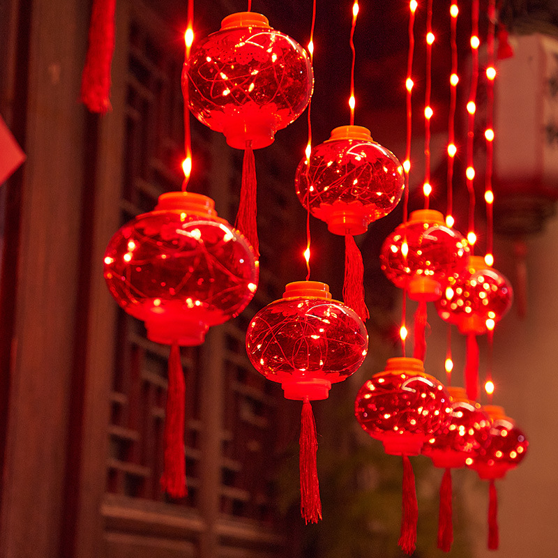 led红灯笼窗帘灯灯串新年家用装饰喜庆布置创意喜庆满天星装扮
