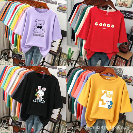 2023 Summer New Night Market Women's Short-Sleeved T-shirt Wholesale Loose plus Size Stall Supply Korean Casual Ins Fashion