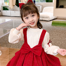 【金丝绒】2023女童连衣裙春装时髦洋气公主裙可爱春秋红色套装裙