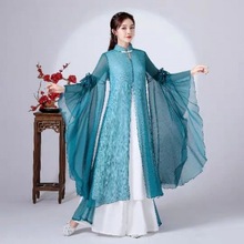 新款禅舞服复古仙女套装古典中国风飘逸轻薄纱禅修服两件套