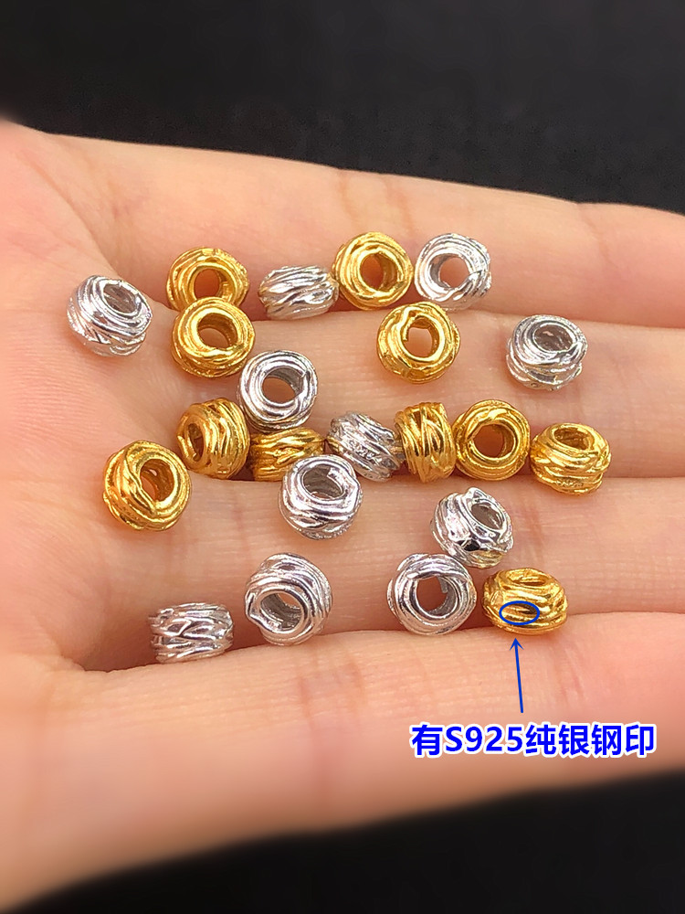 S925 Sterling Silver Gold-Plated Winding Disc Bead Closed Ring Crystal Bracelet Braided Hand Rope Necklace Handmade DIY Accessories